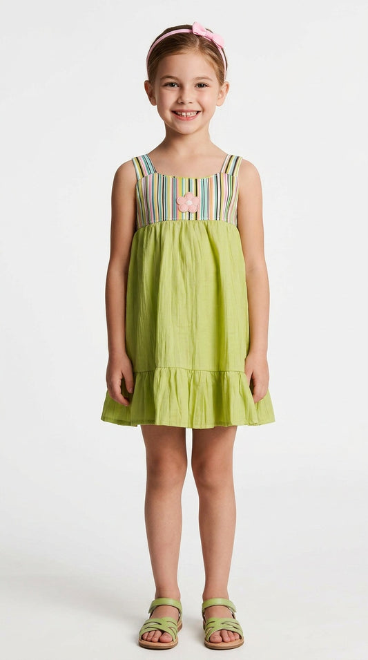 PINK & GREEN RUFFLE BOTTOM DRESS